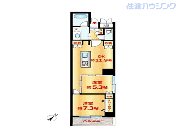 ライトコート四谷(2LDK) 5階の間取り