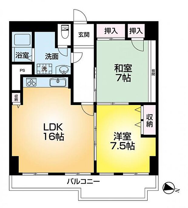 東急ドエル摩耶(2LDK) 3階の間取り