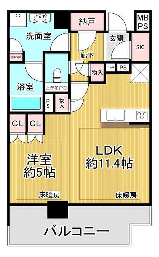 ライオンズ京都御所南レジデンス(1SLDK) 4階の間取り