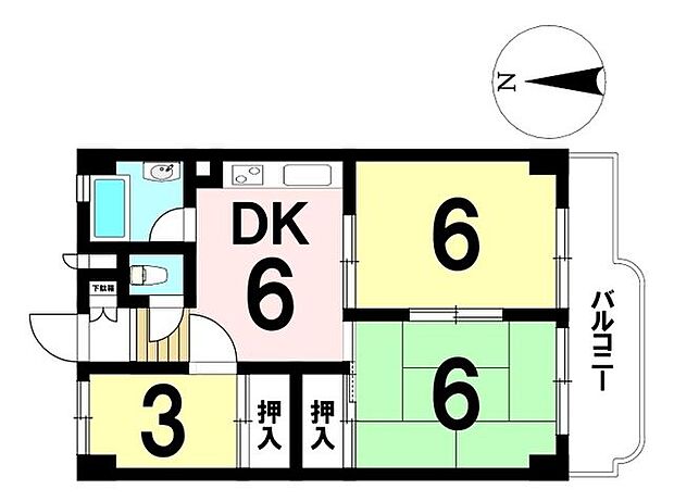 第一岡本ハイツ(3DK) 1階の間取り