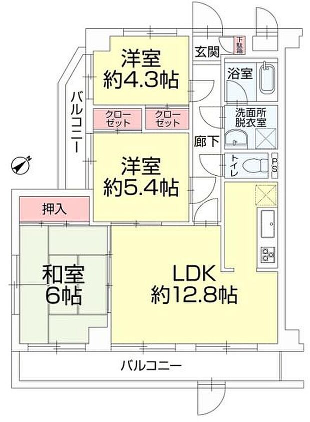 マイキャッスル鷺沼(3LDK) 1階の間取り