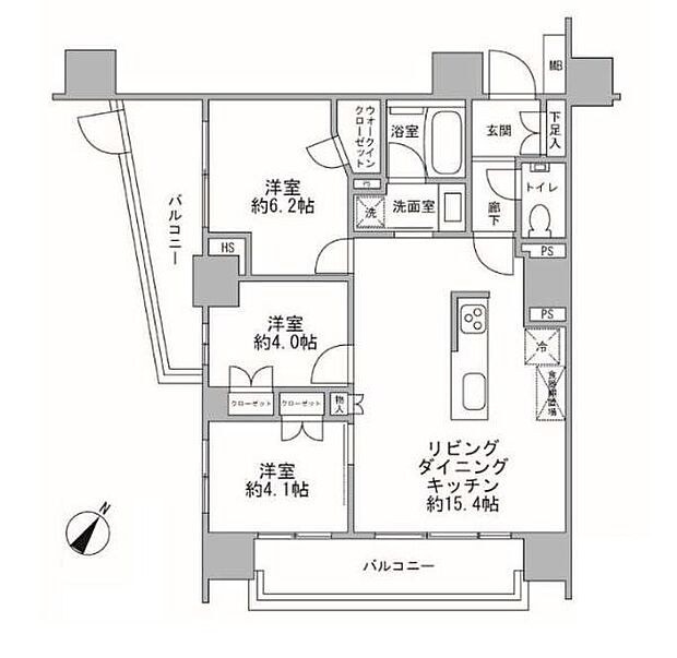 オープンレジデンシア横浜(3LDK) 2階の間取り