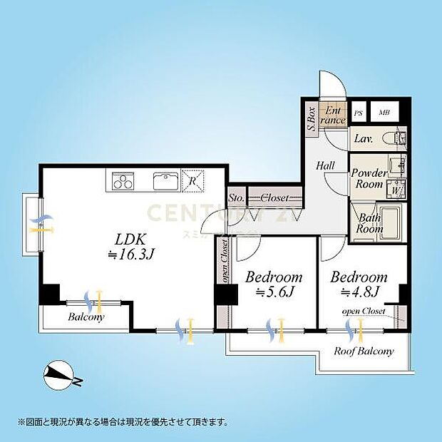 間取図／3階部分北東×南東角住戸2LDK＋バルコニー2面、エントランス側とは反対側の裏通りに向いています。採光・通風良好！ペット飼育可能です（細則有り）