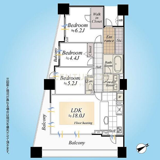 間取図／12階最上階南東×南西角住戸3LDK＋Wic＋Sic、トランクルーム全戸有り無償、採光・通風・眺望良好！内装リノベーションに室内・設備一新！ペットと一緒に暮らせます！