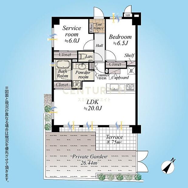 間取図／1階部分南東×南西角住戸2LDKタイプ、テラス＋専用庭付、床暖房・食洗機・IHクッキングヒーターなど設備充実！採光・通風良好！広い庭付きでペットと一緒に暮らせます！