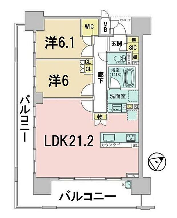 イーグルコートアネックス大津なぎさ公園前(2SLDK) 11階の間取り