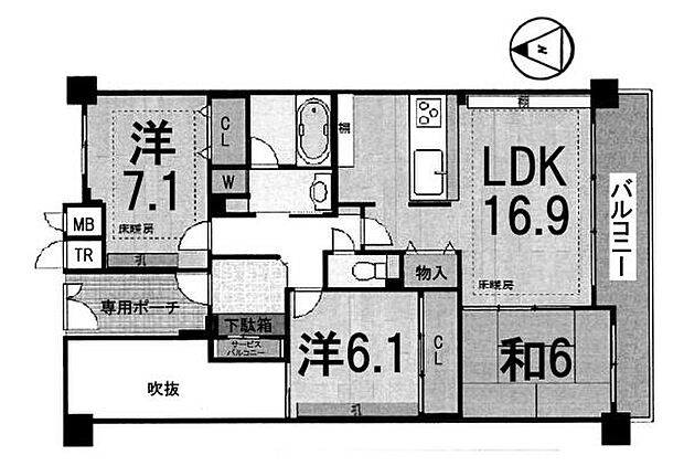 パデシオン浜大津(3LDK) 8階の間取り