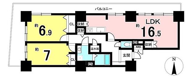 スカイステージ33(2LDK) 16階の間取り