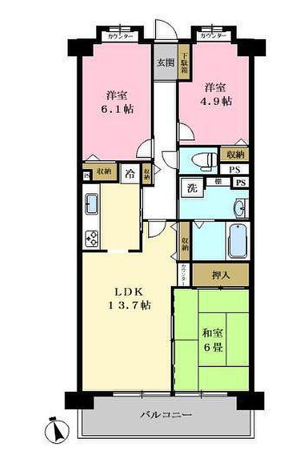 グリーンコーポ鶴瀬(3LDK) 2階の間取り