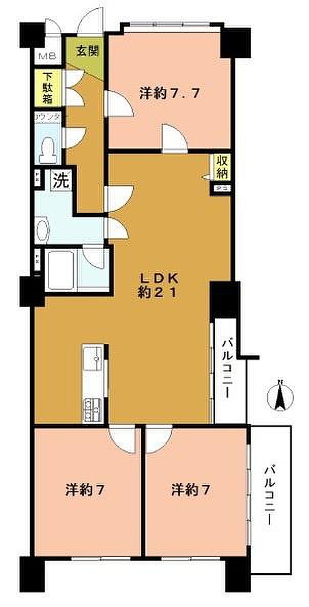 桂坂山荘(3LDK) 3階の間取り