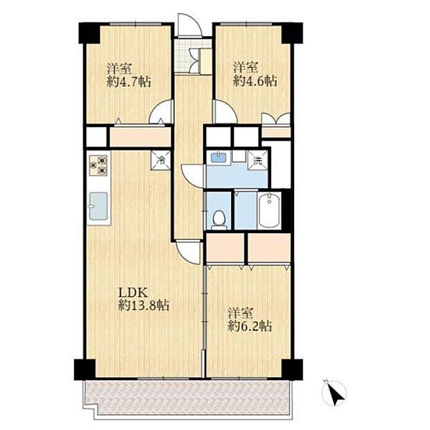 多摩稲城マンションＣ棟(3LDK) 3階の間取り