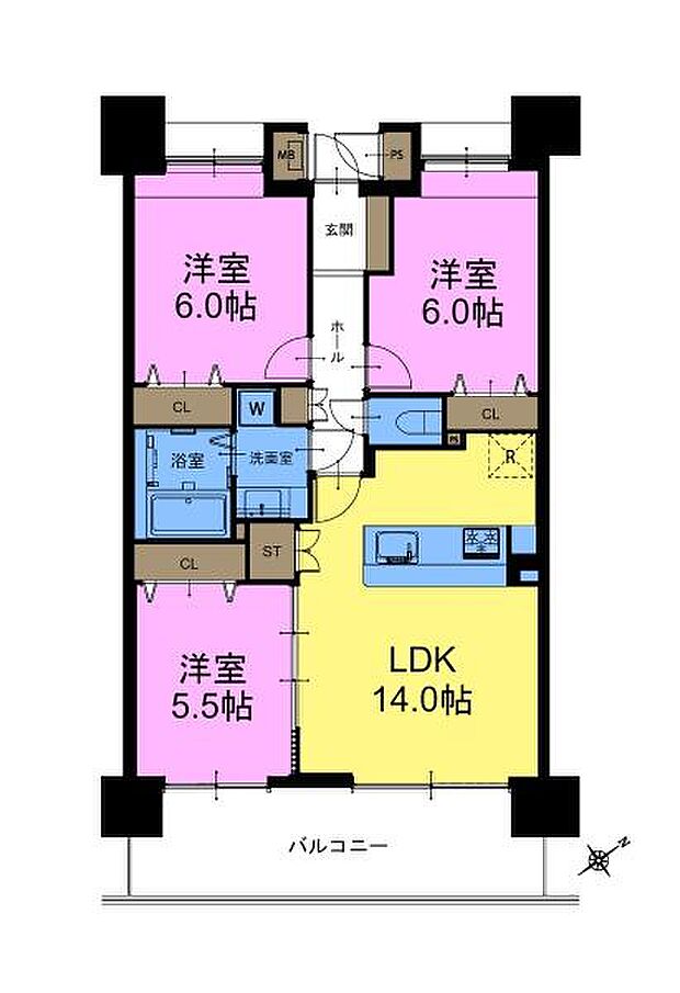 3LDKの魅力的な間取り！LDKはゆったりとした空間で、ご家族との団らん時間が、より一層充実したものになりますね！家族との仲が深まり、自然と笑顔が増えそうです！