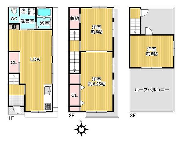 大阪市生野区桃谷4丁目(3LDK)の間取り