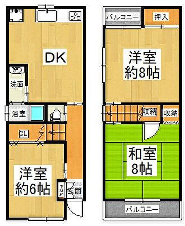 大阪市生野区桃谷4丁目　中古戸建(3DK)の間取り