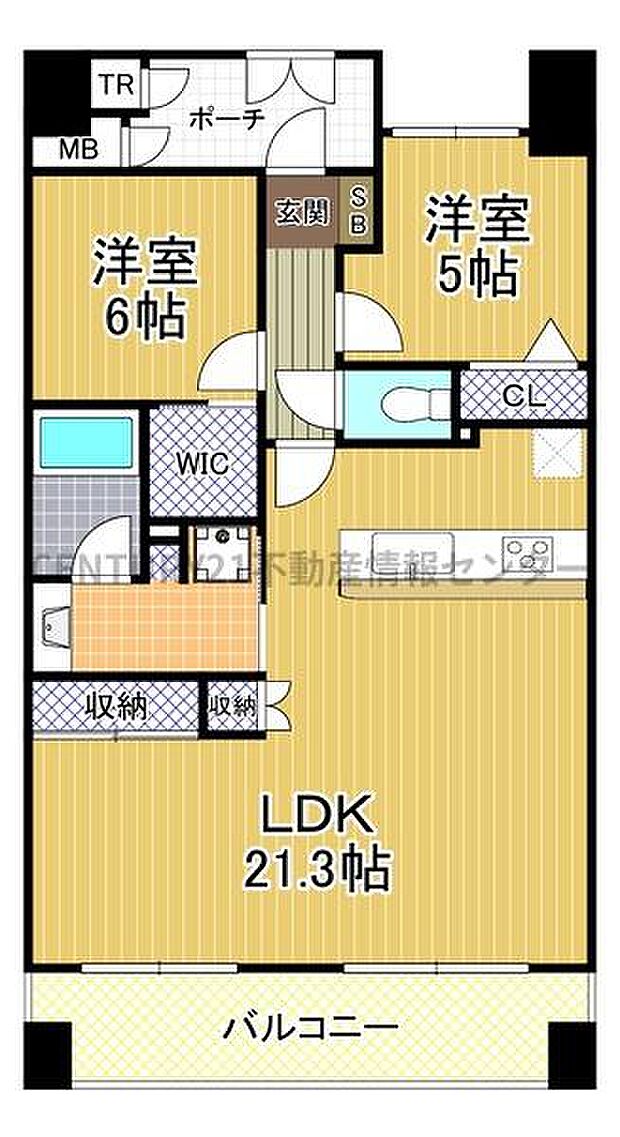 キングマンション大阪ベイ(2LDK) 13階の間取り