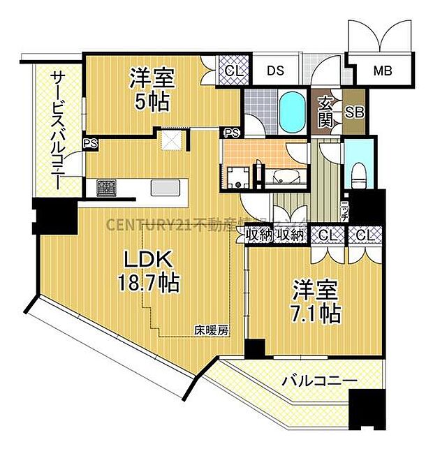 広々68平米の2ＬＤＫ！洋室を開け大きなリビングとしてもお使いいただけます！