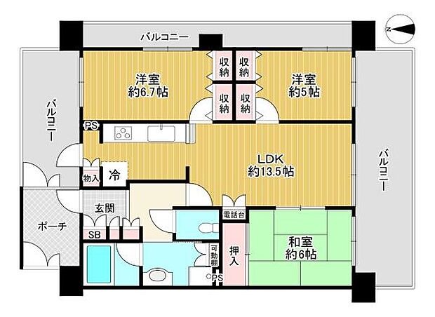 【間取り】3LDKです。LDKは約13.5帖あり広々住空間です。