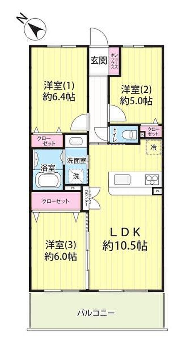 専有面積66.00平米　バルコニー面積10.20平米