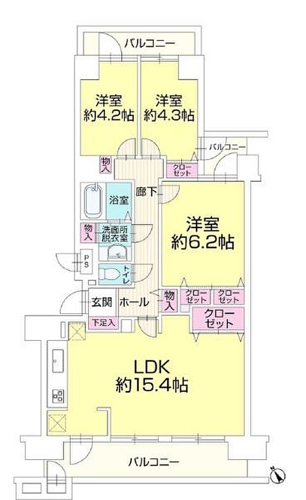 専有面積70.93平米　バルコニー面積16.27平米