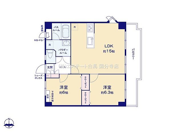 グランツ国立(2LDK) 3階の間取り