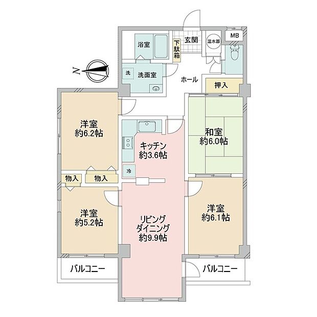 府中グリーンハイツ(4LDK) 5階の間取り