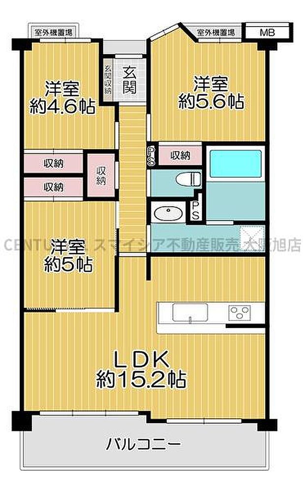 ヒューマンズパーク守口(3LDK) 5階の間取り