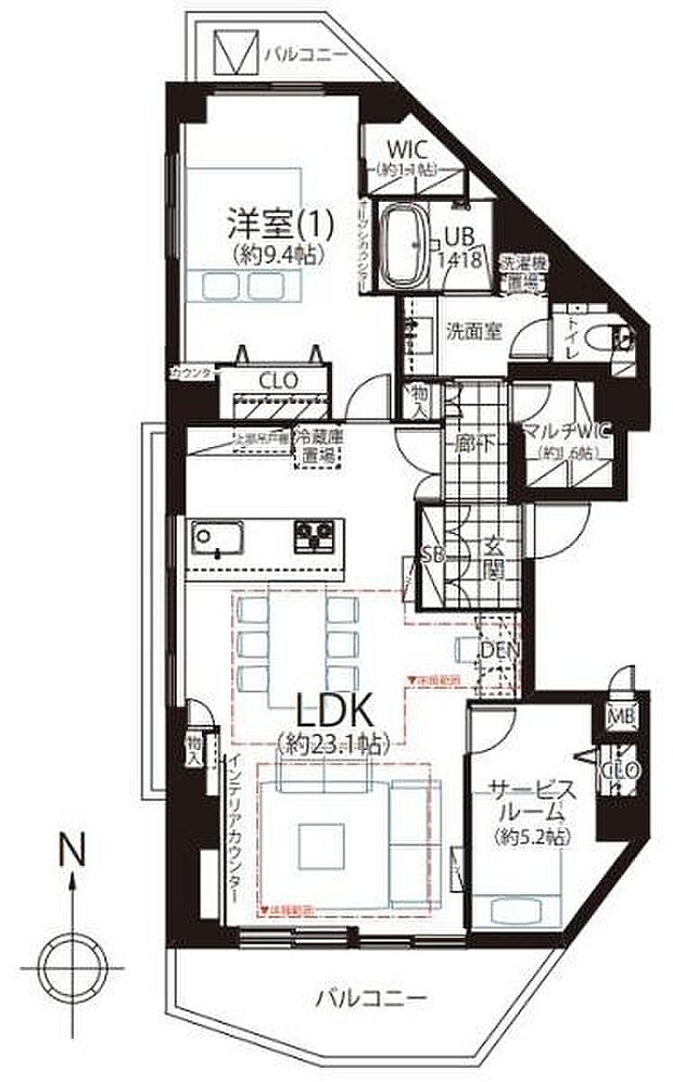 オリエンタル千駄ヶ谷(1SLDK) 11階の間取り