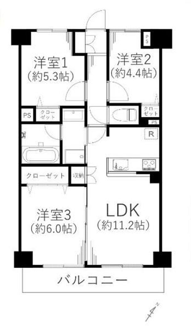 アークハイム東戸塚(3LDK) 1階の間取り