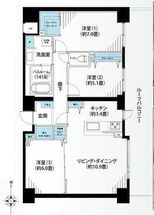 コスモヒルズ永田山王台(3LDK) 4階の間取り