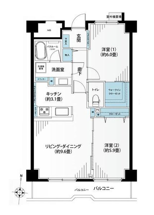 湘南平塚スカイマンション(2LDK) 7階の間取り