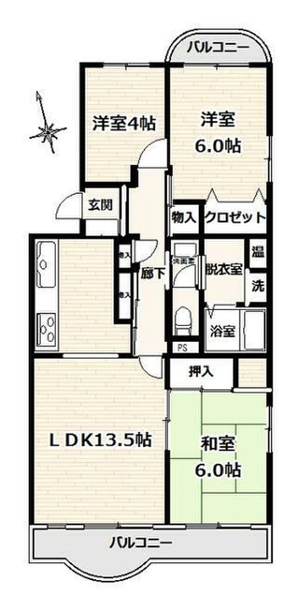 小田急町田マンション(3LDK) 2階の間取り