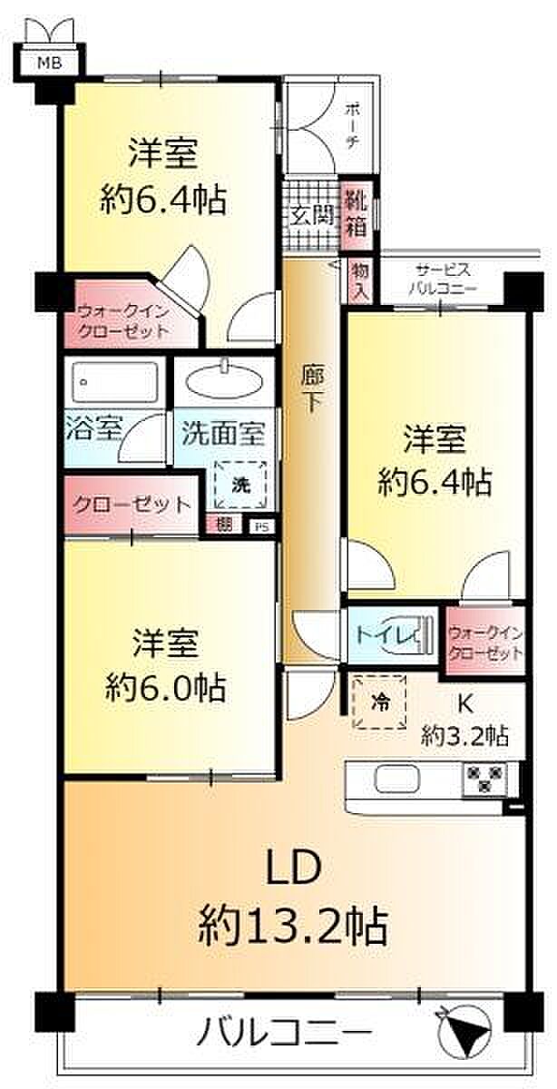 ルネ南柏(3LDK) 3階の間取り