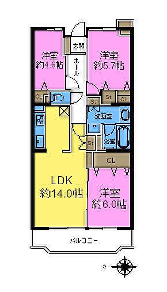 3LDKの魅力的な間取り！LDKはゆったりとした空間で、ご家族との団らん時間が、より一層充実したものになりますね！家族との仲が深まり、自然と笑顔が増えそうです！