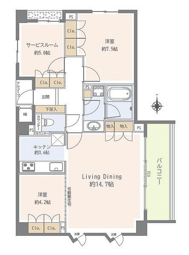 グランスイート横濱山手(2SLDK) 4階の間取り