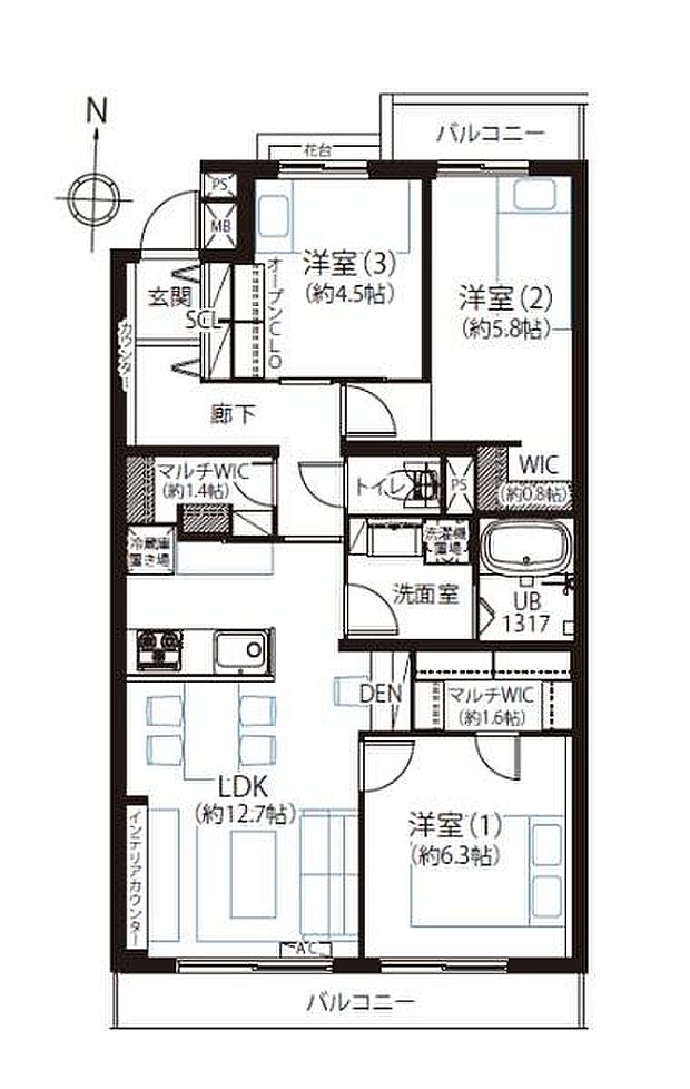 藤和武蔵小杉コープ(3LDK) 4階の間取り