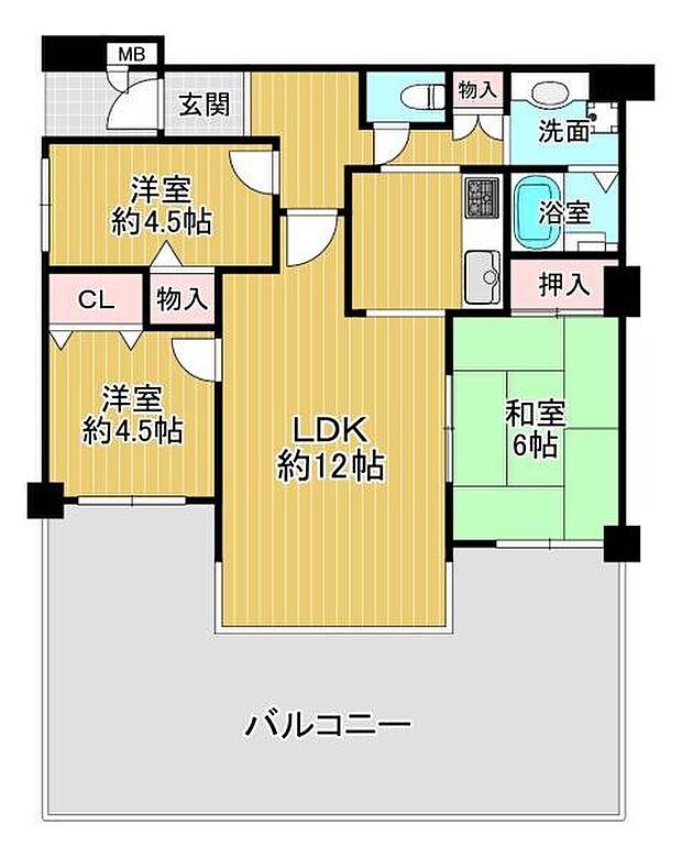 ベルヴィル朝霧(3LDK) 4階の間取り