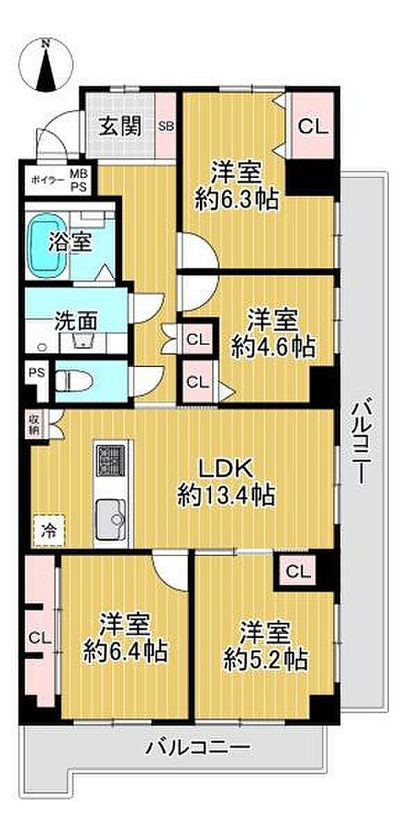 ライオンズマンション朝霧(4LDK) 2階の間取り