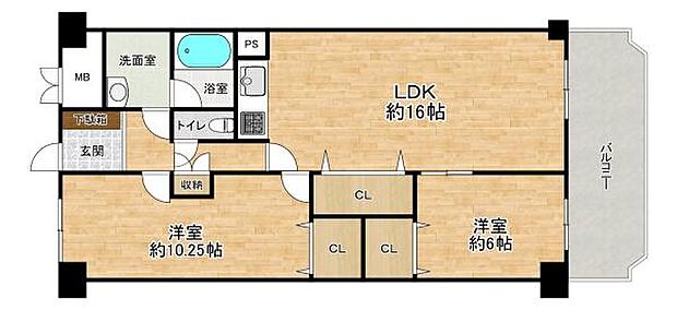 サンハイツ土山(2LDK) 11階の間取り