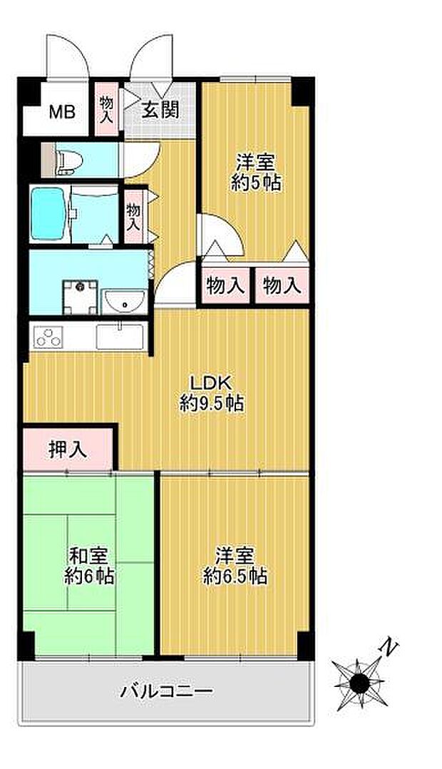 南海住吉清水丘グリーンハイツ(3LDK) 9階の間取り