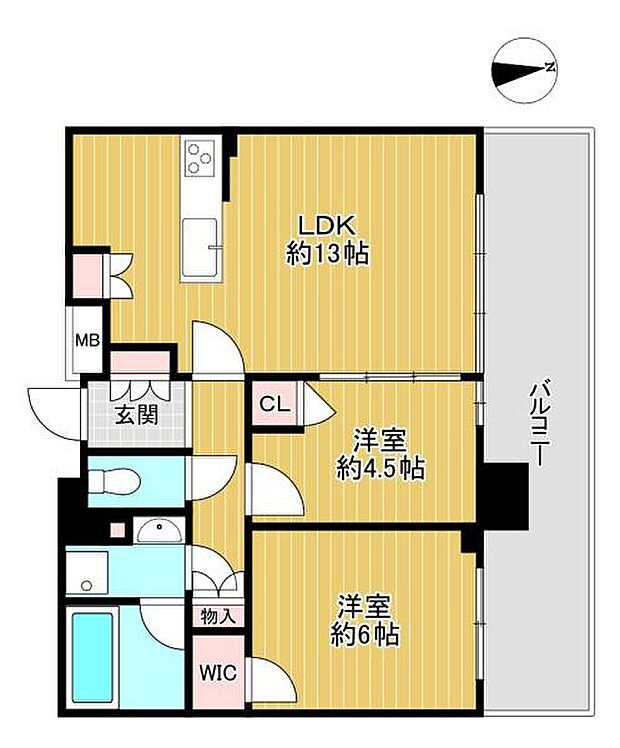 シティタワー八王子フレシア(2LDK) 16階の間取り