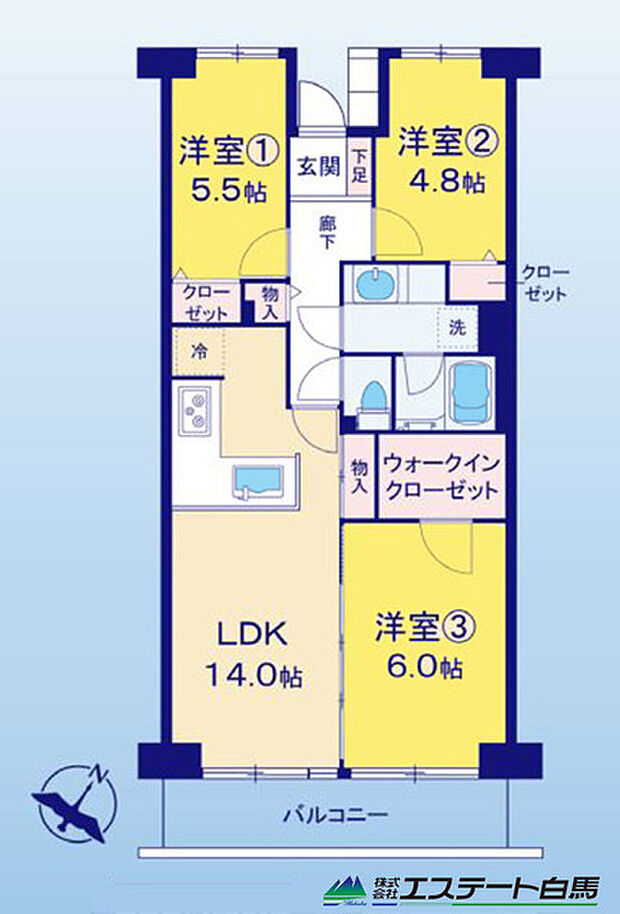 保谷ハウス(3LDK) 3階の間取り