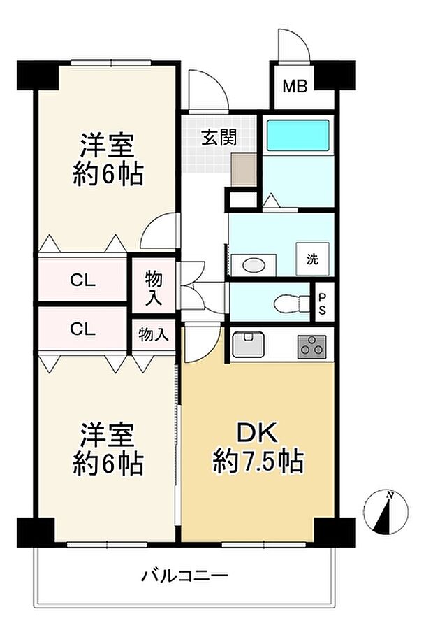 大石川サニーハイツ(2DK) 7階の間取り