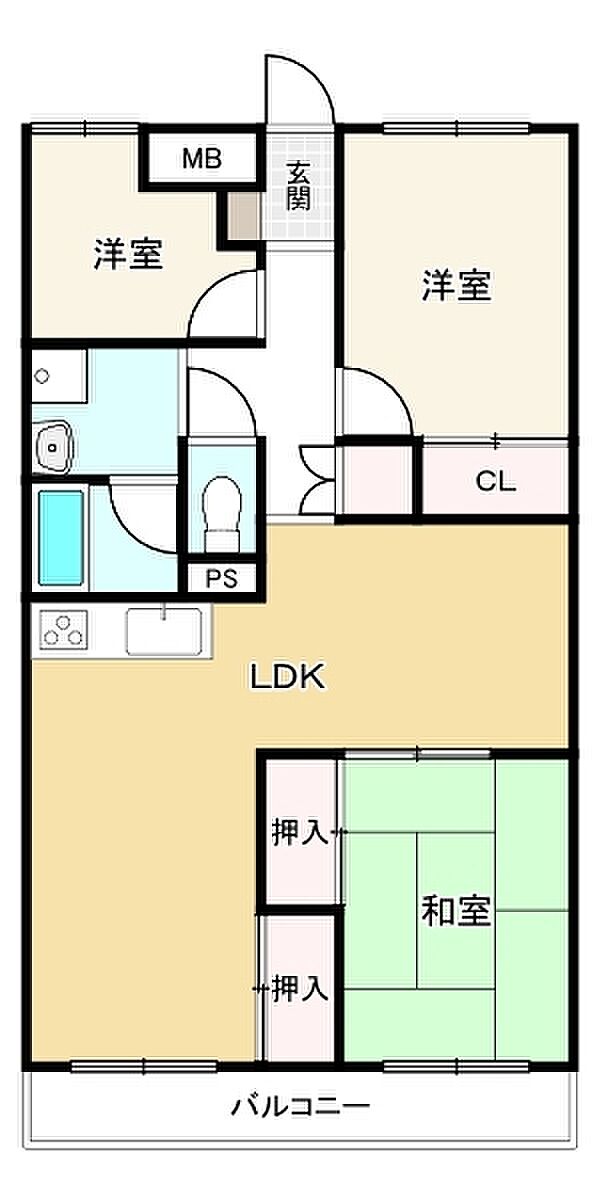 サンハイツ土山(3LDK) 6階の間取り