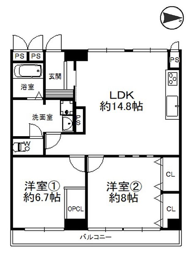 夙川7番街ストークマンション(3LDK) 4階の間取り