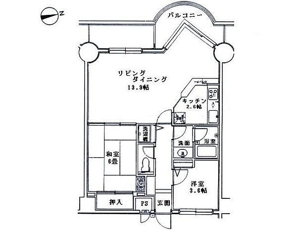 リシャール伊豆長岡(2LDK) 5階の間取り