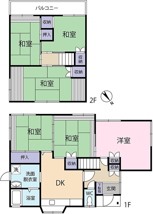 [熱海市青葉町] 山手の閑静な住宅地にある40坪のお庭付2階建(6DK)の間取り