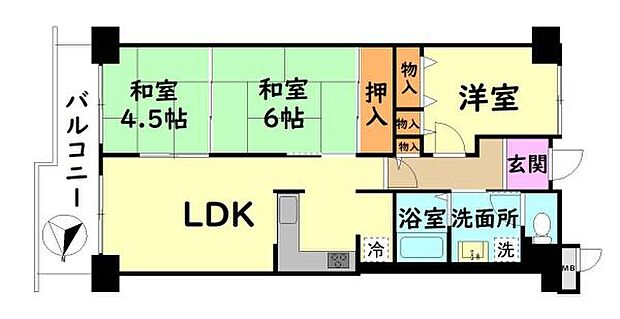 コーストアベニュー岸和田コーポラス3号棟　中古マンション(3LDK) 9階の間取り