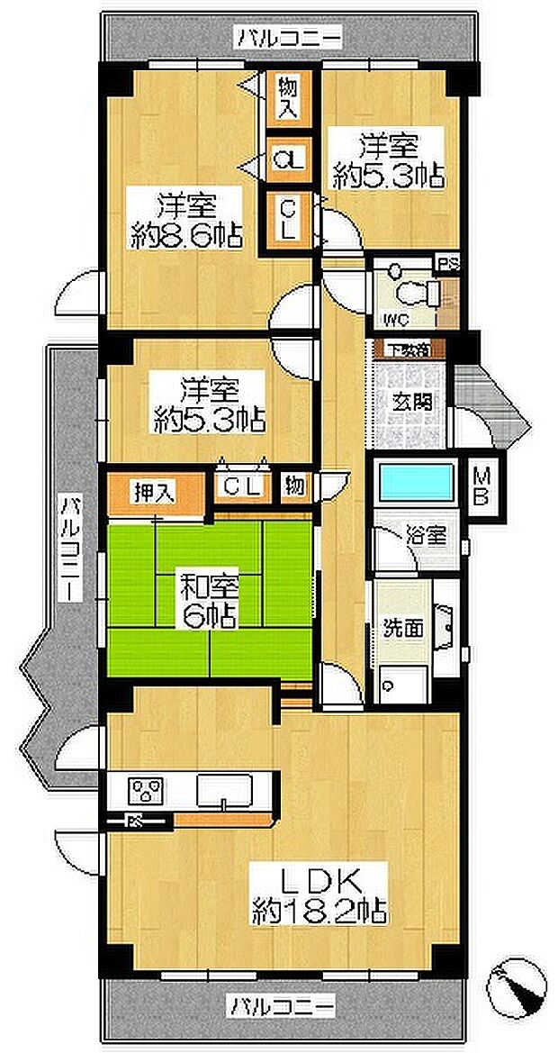 コモンシティ星田ヴェルデヒルズ5番館　1階(4LDK) 1階の間取り