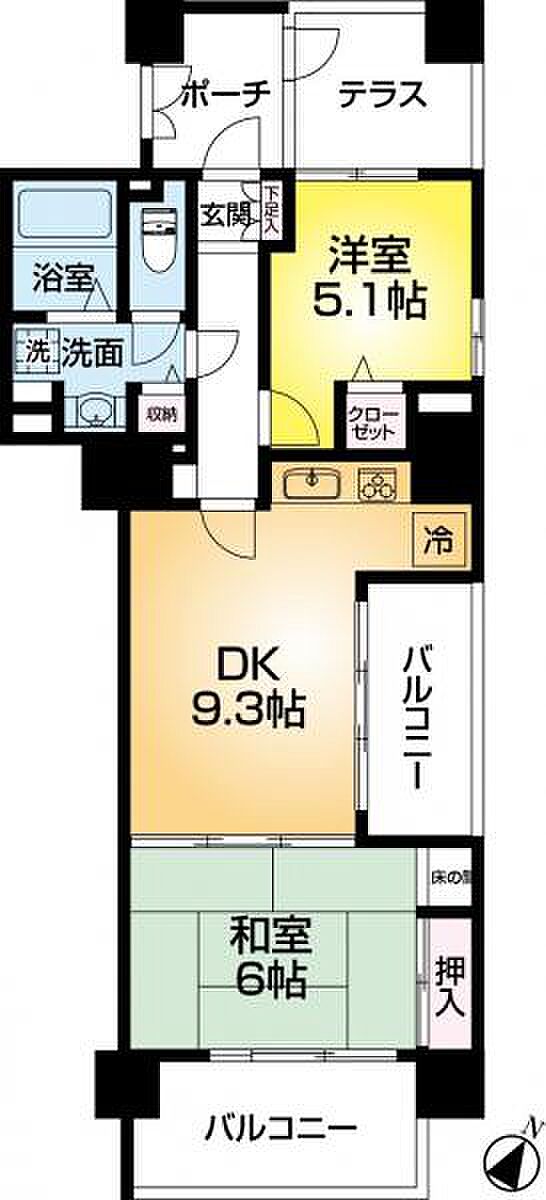 ウェルブ六甲道3番街1番館(2DK) 12階の間取り