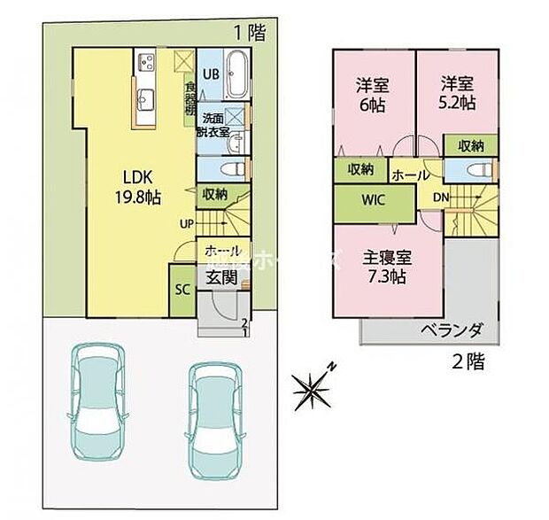 B棟　新発田市中央町4丁目(3LDK)の間取り